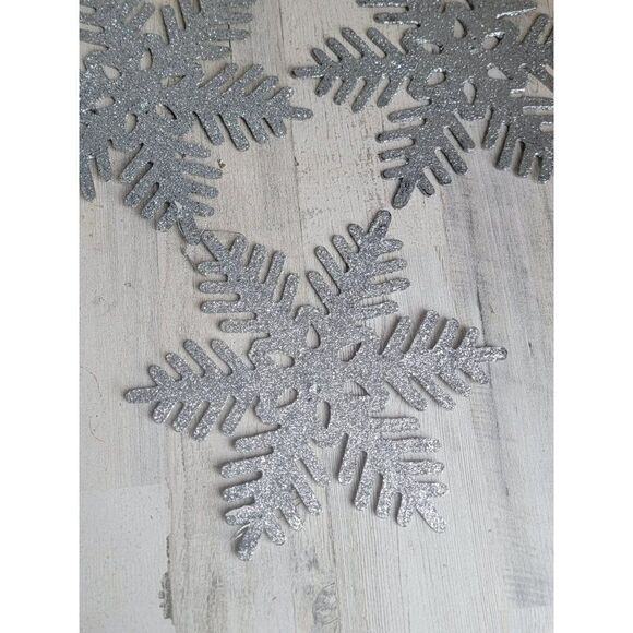 Large silver glitter snowflake ornament Xmas set - Picture 2 of 8
